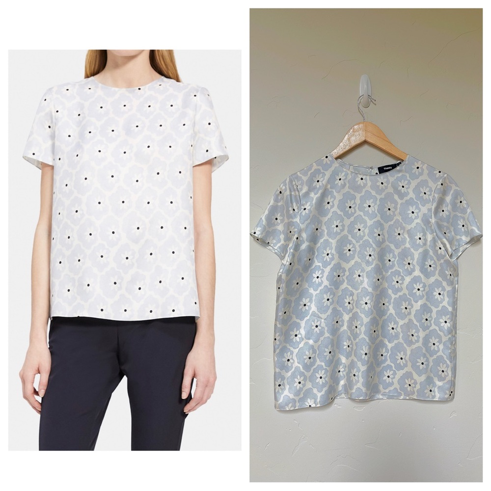 Theory Woven Tee in Water Lily Printed Silk